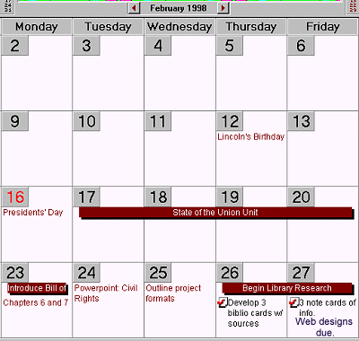 Calendar: February 1998