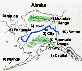 Map of Alaska with questions